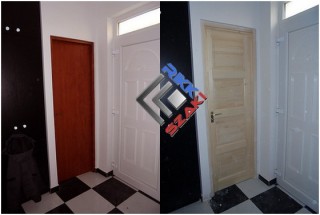 Pallótokos fa ajtó beépítése tégla lakás,