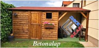 Kerti faház festett beton lemezalapon.