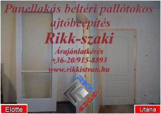 Panellakás beltéri pallótokos ajtóbeépítés, szoba ajtó.