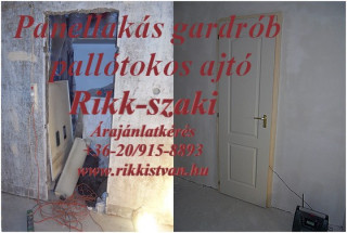 Panellakás gardróbszoba palllótokos ajtó beépítés.