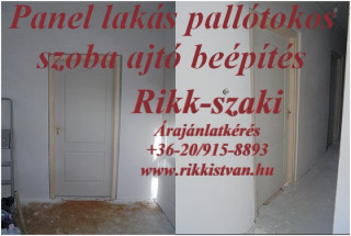 Panellakás beltéri pallótokos szoba ajtó, ajtóbeépítés.