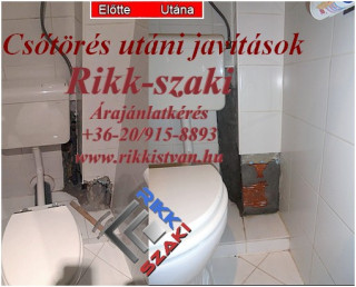 Csőtörés utáni kőműves javítási munka,