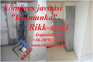 Csőtörés utáni kőműves javítási munka,