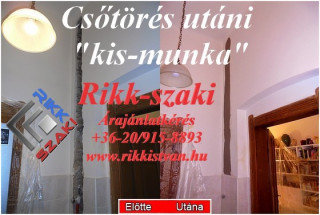 Csőtörés utáni kőműves, burkoló javítási munka,